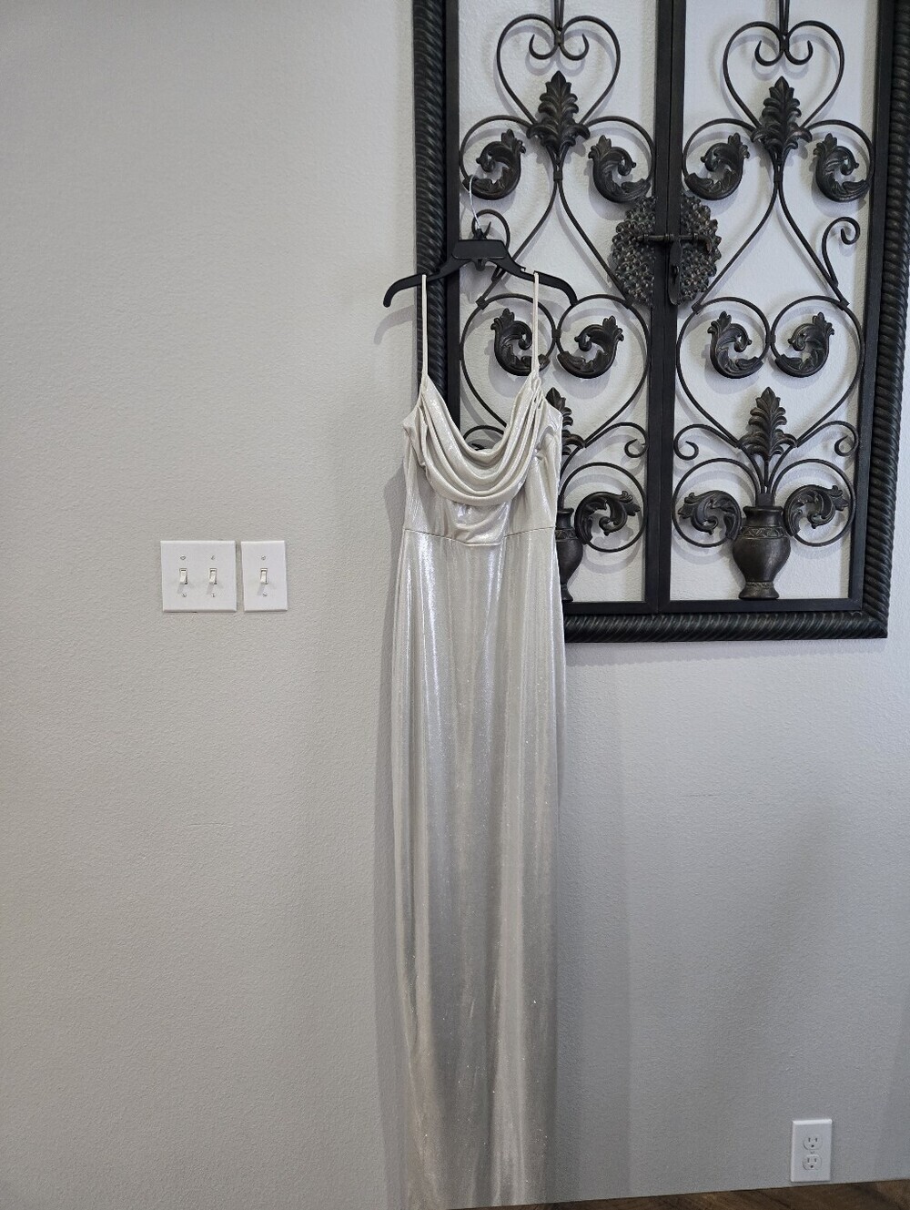 Windsor Metallic Foil Shimmer Cowl Neck Evening Dress